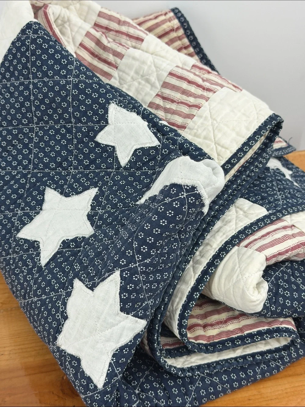 Vintage Patriotic Americana Star Quilt Throw Wall Hanging 58” x 48”